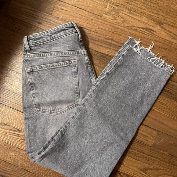Topshop High Waist Raw Hem Straight Leg Jeans in Grey 27 - Picture 7 of 7